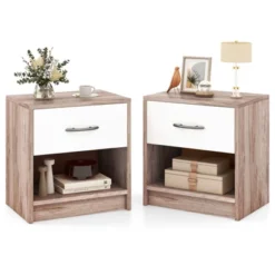 Tangkula 2 PCS Nightstand W/ Drawer Side Table W/ Slide-out Drawer Open Storage Shelf -Beauty house GUEST f5a48a37 fcb1 4cff 83e9 19a7bdd2564e