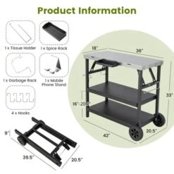 Tangkula Outdoor Food Prep Cart Table 3-tier Mobile Serving Trolley With Adjustable Shelf Phone Stand Spice Rack Towel Rack Garage Rack -Beauty house GUEST f5c61434 f6c9 430e adcf eab5e9f8e2c7