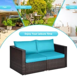Tangkula 2PCS Rattan Corner Sofa Set Patio Outdoor Furniture Set W/ 4 Blue Cushions -Beauty house GUEST f5f77c80 aee3 41ec 9f76 f9099eba999d 1