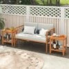 Tangkula 2PCS Outdoor Acacia Wood Side Table 2-Tier Patio End Table W/ Slatted Tabletop