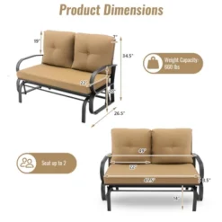 Tangkula 2-Person Outdoor Patio Glider Bench Swing Seat Bench W/ Seat & Back Cushions -Beauty house GUEST f6660afa 5b2d 4632 9bbb 10ddc7884473