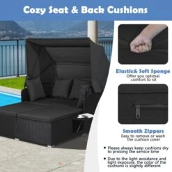 Tangkula Patio Rattan Daybed With Retractable Canopy Wicker Sun Lounger With 2 Foldable Side Panels Thick Seat & Back Cushions -Beauty house GUEST f6814769 b247 414f a818 9617ef1cb834