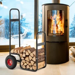 Tangkula Firewood Log Cart Carrier Firewood Cart Wood Hauler With Wear-Resistant And Shockproof Rubber Wheels -Beauty house GUEST f6a58c14 f6cb 4561 9117 6ffb319e54b1