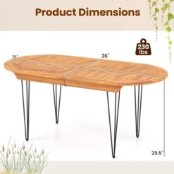 Tangkula 71" Patio Dining Table 6 Person Large Oval Table W/ Teak Wood Tabletop -Beauty house GUEST f6f919fd 74ef 4318 9d40 aa9bfde4af4d