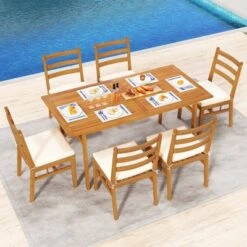 Tangkula Solid Acacia Wood Patio Chair Set Of 4 W/ Padded Seat Cushions -Beauty house GUEST f70ce48e 3888 48cc 8fac 850b4435b36c
