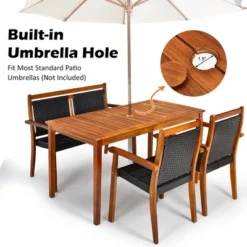 Tangkula 4PCS Patio Dining Set Acacia Wood Rattan Furniture Set W/ Umbrella Hole -Beauty house GUEST f756d845 c120 423d a537 330ff3126f95