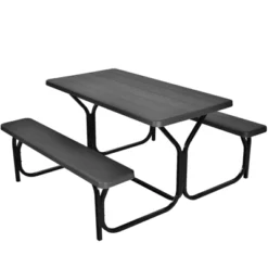 Tangkula Outdoor Picnic Table Bench Set Patio Camping Table W/Steel Frame & Wood Texture Tabletop For Garden -Beauty house GUEST f7c0213d fd97 471e 93d4 77935fa003bb