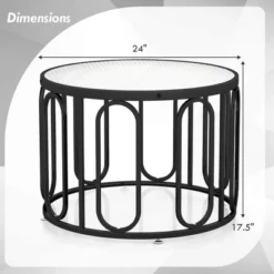 Tangkula 2-Tier 24" Round Coffee Table W/ Oval Swivel Brackets & Reeded Tempered Glass -Beauty house GUEST f7e1573c becd 4612 993d fc99cc054487