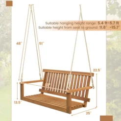 Tangkula 2-Person Acacia Wood Outdoor Porch Swing Patio Hanging Bench Chair Natural -Beauty house GUEST f7fa07c6 05b3 4c8f b3ef 7df03a4e26b3
