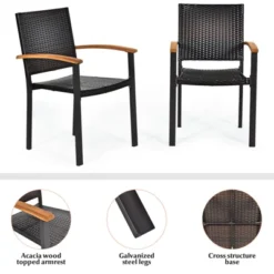 Tangkula Patio Rattan Dining Armchair 2 Set Of Wicker Chair W/Steel Frame Acacia Armrests Indoor & Outdoor -Beauty house GUEST f80eda37 a107 43be be12 e8465f4b8064