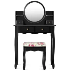 Tangkula Vanity Table Set W/Detachable Mirror & Stool Black/White -Beauty house GUEST f83335d1 011d 4227 9ca8 6ab199ead044