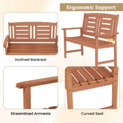 Tangkula Patio Wood Bench Garden Loveseat W/Inclined Backrest Long Armrests Wood Grain -Beauty house GUEST f8765faa 329c 4671 8455 55ea162db233