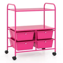 Tangkula 4-Drawer Rolling Storage Cart With 2 Shelves Mobile Utility Cart With Removable Drawers And Metal Frame With Lockable Wheels Pink -Beauty house GUEST f8aa0510 24fb 4808 8ac0 dc17a1afd080