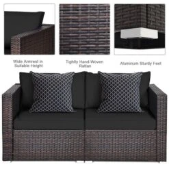 Tangkula 4PCS Rattan Corner Sofa Set Patio Outdoor Furniture Set W/ Black Cushions -Beauty house GUEST f8bcb4fb feb3 4186 a139 da83db6f81df