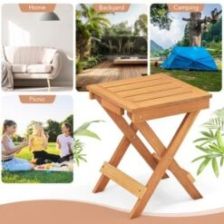 Tangkula Outdoor Folding Side Table Hardwood Patio Bistro Table W/ Slatted Tabletop & X-shaped Legs -Beauty house GUEST f94e9f34 dadb 4112 9b53 07ff6699cd95