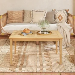 Tangkula 35.5"x20" Outdoor Teak Wood Coffee Table W/ Slatted Tabletop Patio Furniture -Beauty house GUEST fa160b8d aec6 4326 9f2b 5051f4b2ae52