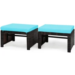 Tangkula 2 PCS Outdoor Wicker Ottoman Patio Rattan Furniture Metal Footrest Seat Square Footstool With Cushion -Beauty house GUEST fa21224a 5557 4f60 ba5e 634a883041dd