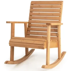 Tangkula Wooden Rocking Chair High Back Fir Wood Armchair Natural Yard Patio -Beauty house GUEST fa25d3de b32a 4b14 a286 f3e506b6997d