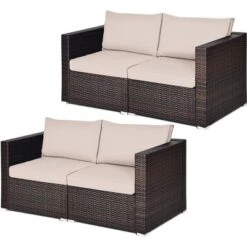 Tangkula 4PCS Rattan Corner Sofa Set Patio Outdoor Furniture Set W/ Beige Cushions -Beauty house GUEST fa644eb6 6d1f 4042 9238 7624324aedf2