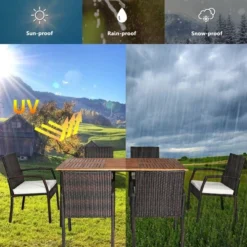 Tangkula 7PCS Patio Dining Furniture Set W/ Wooden Tabletop Cushion Umbrella Hole -Beauty house GUEST fa9d5a12 8f81 4bd5 b9c1 345a94a97549