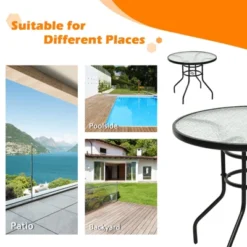 Tangkula Patio Round Table Patio Furniture Steel Frame Dining Table W/ Glass Top -Beauty house GUEST faa93ec6 7c02 4542 bcdb cb1e723b151b
