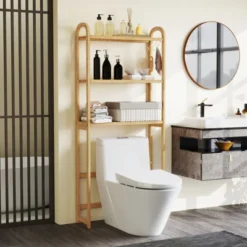 Tangkula Bamboo Over The Toilet Storage Shelf W/3-tier Open Shelf Adjustable Shelves -Beauty house GUEST fb1e6b49 4421 4be7 81e5 6fffd1b01735
