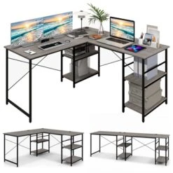 Tangkula Large L-shaped Computer Desk 60” Convertible Corner Desk With 4 Storage Shelves 95” 2-Person Long Study Writing Workstation Black/Rustic Brown/Natural/Grey -Beauty house GUEST fb20e1b1 933e 4663 afc8 4c445037593d