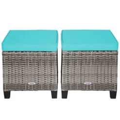 Tangkula Set Of 2 Outdoor Rattan Cushioned Ottoman Seat All Weather Patio Footrest Red/Turquoise -Beauty house GUEST fb29a5fe 23b7 4ebc acee 0a4a699a1d22