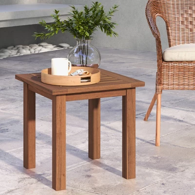 Tangkula 1PC/2PCS Patio Hardwood End Table Square Side Table With Slatted Tabletop Small Coffee Bistro Table Indoor Outdoor Side Table 7 Tangkula 1PC/2PCS Patio Hardwood End Table Square Side Table With Slatted Tabletop Small Coffee Bistro Table Indoor Outdoor Side Table - Image 5