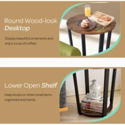 Tangkula 2 PCS 2-Tier Industrial Round End Table Metal Sofa Side Table With Storage Shelf -Beauty house GUEST fb6ac700 39e6 4143 b76d f4b649a92b5f