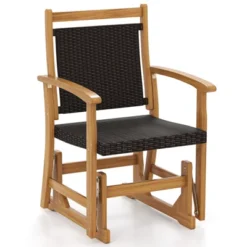 Tangkula Patio Rattan Glider Chair W/ Acacia Wood Frame & Wicker Seat Back Armrests -Beauty house GUEST fb6d85c4 ca92 4378 ba25 4f648520167b