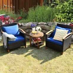 Tangkula 3PCS Patio Wicker Rattan Conversation Set Outdoor Furniture Set W/ Cushion -Beauty house GUEST fb789298 df55 481c a406 d852be7012d8