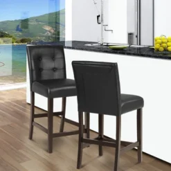 Tangkula Set Of 4 Bar Stools 25inch Counter Height Barstool Pub Chair Rubber Wood Black -Beauty house GUEST fb81990a 585e 47f7 8c11 87f21bd4cad7