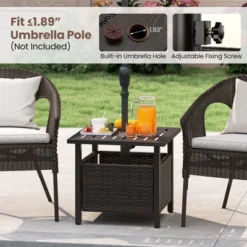 Tangkula Outdoor Side Table With 1.93" Umbrella Hole All-Weather PE Wicker Patio Umbrella Table With Rustproof Frame -Beauty house GUEST fb8f8127 b06a 4cb4 870a 6a181fcf2d1a