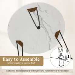 Tangkula Small Round Coffee Table W/ Thickened Tabletop & Metal Tripod Legs Faux Marble White -Beauty house GUEST fb9804ff f9fa 4960 b81f 1f378bb4e1fb