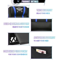 Tangkula PU Leather Gaming Recliner Chair Single Massage Lounge Sofa W/ Lumbar Cushion Blue -Beauty house GUEST fbbe8066 419d 4f80 9dd4 141b3cd81350