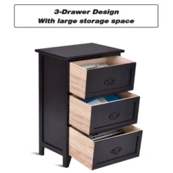 Tangkula 3 Drawers Nightstand End Table Storage Wood Side Bedside Black -Beauty house GUEST fbe5cc83 2cbb 4a6d b931 0acda61e519c
