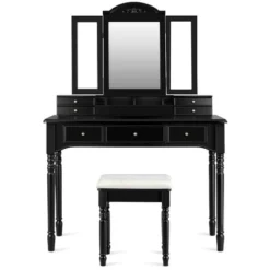 Tangkula 7 Drawers Tri-Folding Vanity Mirror Makeup Dressing Table Set W/ Necklace Hook -Beauty house GUEST fc0ce583 7994 445b a335 5bce8702c029