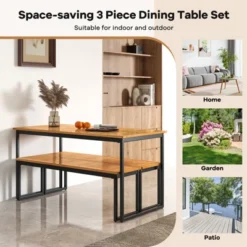 Tangkula Patio Dining Bench Set Of 2, 2-3-person Backless Bench With Slatted Seat & Metal Legs Outdoor Bench For Entryway Garden Poolside Natural -Beauty house GUEST fc700af7 1bea 4447 80ff f5081670e74d