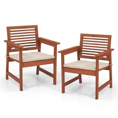 Tangkula Outdoor Hardwood Armchairs Set Of 2/4 Weather-resistant Slatted Armchairs W/Removable Cushions 10 Tangkula Outdoor Hardwood Armchairs Set Of 2/4 Weather-resistant Slatted Armchairs W/Removable Cushions - Image 8