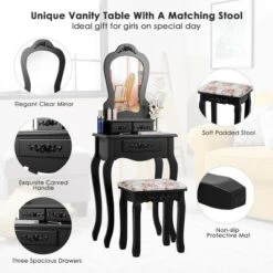 Tangkula Vanity Mirror Makeup Dressing Table Set W/ Stool Drawer Wood Desk -Beauty house GUEST fc743b7c 4676 4e4b b3d5 d7d6da3f02d4