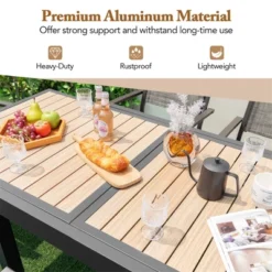 Tangkula 31.5"-63" Expandable Patio Dining Table Aluminum Outdoor Table W/ 4 Foot Fixing Parts Slatted Table Top -Beauty house GUEST fc7867b7 7918 42f3 a7f3 aaf3e70196b5