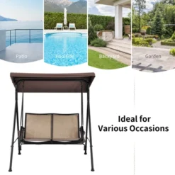 Tangkula 2-Person Patio Swing Seat Outdoor Porch Swing All Weather Hammock W/Canopy & Storage Pockets Brown -Beauty house GUEST fc95e9b2 0eb3 4685 b83b d49af2414c26