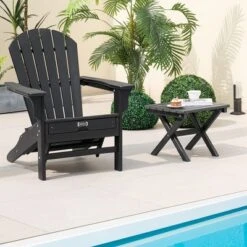 Tangkula 2 Pieces Folding Adirondack Side Table Poolside Garden Patio Black -Beauty house GUEST fca6a636 0e82 44f2 b819 f7221fc43ef5