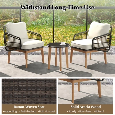 Tangkula 3 Piece Patio Chair Set Wicker Chair & Side Table Set W/ Soft Cushions & Tempered Glass Tabletop 7 Tangkula 3 Piece Patio Chair Set Wicker Chair & Side Table Set W/ Soft Cushions & Tempered Glass Tabletop - Image 5
