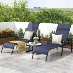 Tangkula Outdoor Lounge Chair Patio Chaise Lounge With Adjustable Backrest Reclining Pool Lounge Chair For Outside With Heavy Duty Steel Frame Navy -Beauty house GUEST fcd796e4 34d2 485d a940 866605182df7