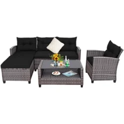 Tangkula Set Of 4 Rattan Furniture Set Sofa Ottoman Cushion Garden Deck Patio Black -Beauty house GUEST fd0ea765 7fa7 4db9 9581 4f56f803fe1c