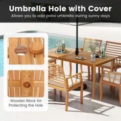 Tangkula 63" Outdoor Dining Table W/ Umbrella Hole Slatted Tabletop For Backyard -Beauty house GUEST fd2a4c50 a252 4783 92bd 1a0c0ab3a26a