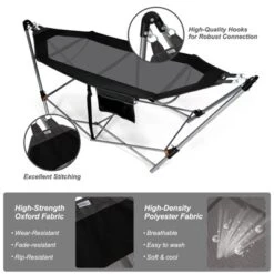 Tangkula Portable Folding Hammock Free Standing Hammock W/ Stand-Folds&Carrying Bag&Anti-Slip Buckle&Storage Pocket -Beauty house GUEST fd3dd6a0 7a05 4d6f 902b c0d54a4d153b