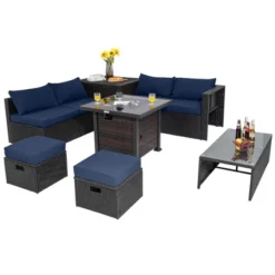 Tangkula 9PCS Furniture Set W/ 32" Fire Pit Table 50,000 BTU Square Propane Fire Pit Patio Navy -Beauty house GUEST fd3e321e 5422 4975 a84e a7154d26578c